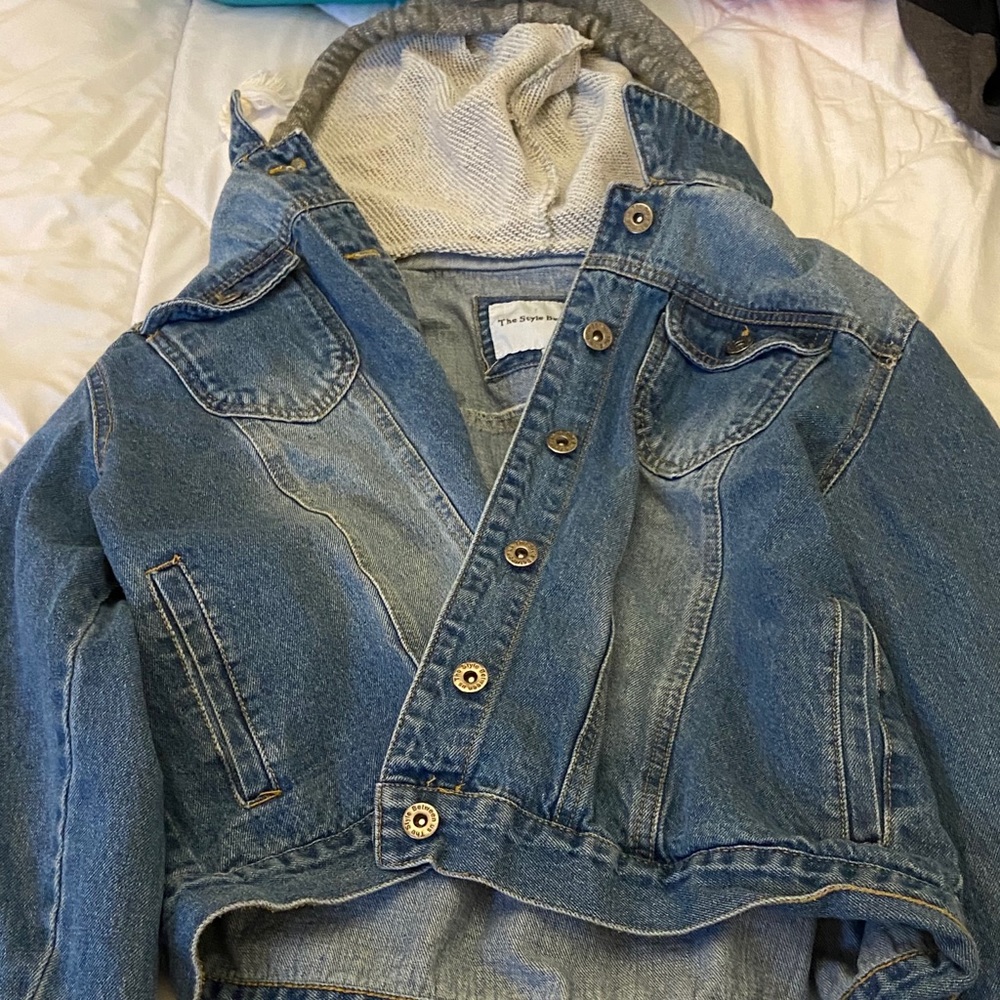 Jean jacket, with hood, size XL